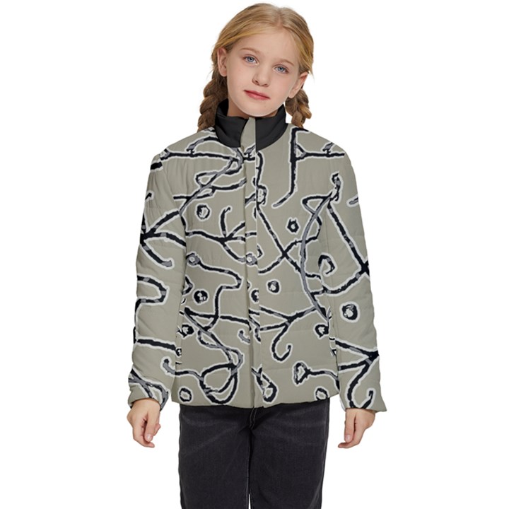 Sketchy abstract artistic print design Kids  Puffer Bubble Jacket Coat