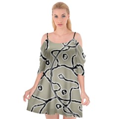 Sketchy Abstract Artistic Print Design Cutout Spaghetti Strap Chiffon Dress