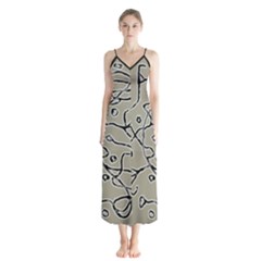 Sketchy Abstract Artistic Print Design Button Up Chiffon Maxi Dress by dflcprintsclothing