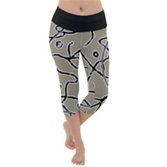 Sketchy Abstract Artistic Print Design Lightweight Velour Capri Yoga Leggings by dflcprintsclothing