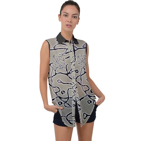 Sketchy Abstract Artistic Print Design Sleeveless Chiffon Button Shirt by dflcprintsclothing