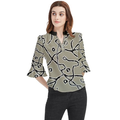 Sketchy Abstract Artistic Print Design Loose Horn Sleeve Chiffon Blouse by dflcprintsclothing