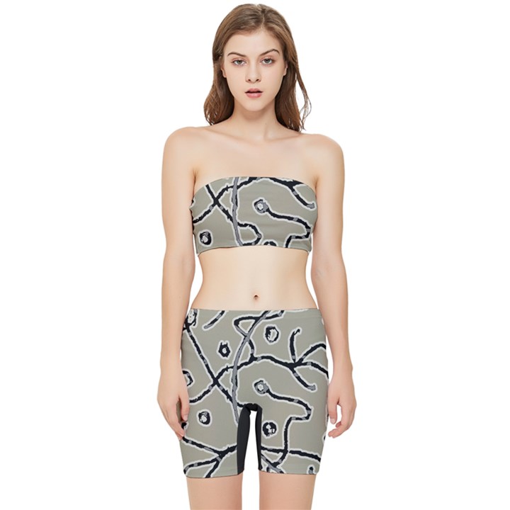 Sketchy abstract artistic print design Stretch Shorts and Tube Top Set