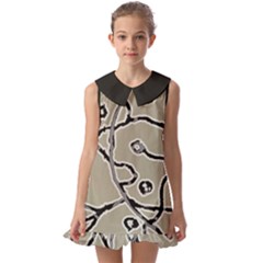 Sketchy Abstract Artistic Print Design Kids  Pilgrim Collar Ruffle Hem Dress by dflcprintsclothing