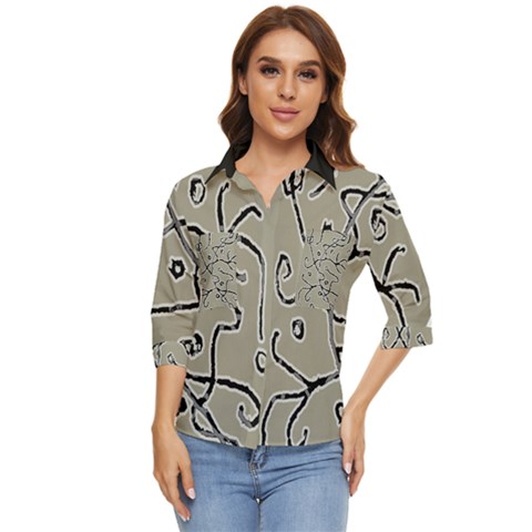 Sketchy Abstract Artistic Print Design Women s Quarter Sleeve Pocket Shirt by dflcprintsclothing