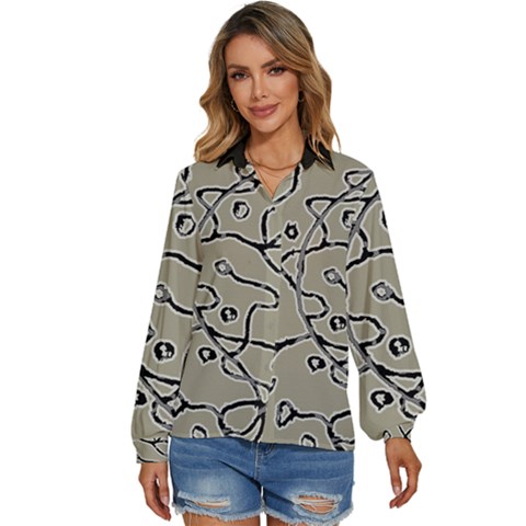 Sketchy Abstract Artistic Print Design Women s Long Sleeve Button Up Shirt by dflcprintsclothing