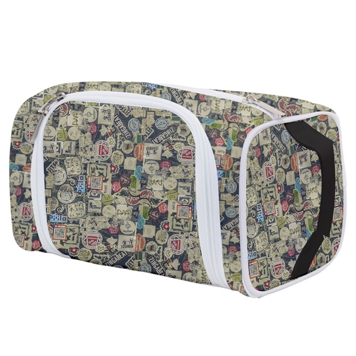 Sticker Collage Motif Pattern Black Backgrond Toiletries Pouch