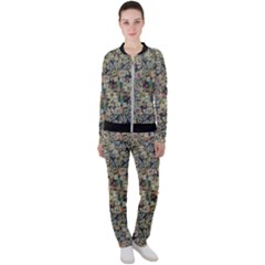 Sticker Collage Motif Pattern Black Backgrond Casual Jacket And Pants Set