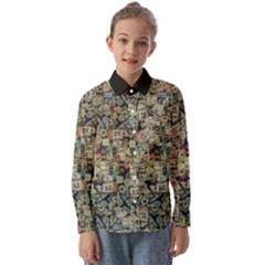 Sticker Collage Motif Pattern Black Backgrond Kids  Long Sleeve Shirt by dflcprintsclothing