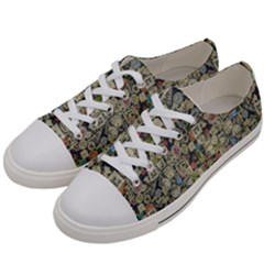 Sticker Collage Motif Pattern Black Backgrond Women s Low Top Canvas Sneakers by dflcprintsclothing