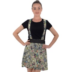 Sticker Collage Motif Pattern Black Backgrond Velvet Suspender Skater Skirt by dflcprintsclothing