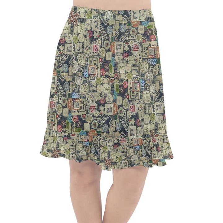 Sticker Collage Motif Pattern Black Backgrond Fishtail Chiffon Skirt