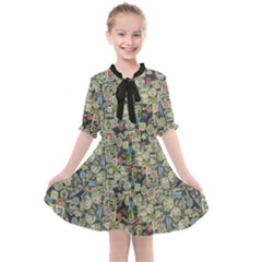 Sticker Collage Motif Pattern Black Backgrond Kids  All Frills Chiffon Dress by dflcprintsclothing