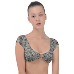 Sticker Collage Motif Pattern Black Backgrond Cap Sleeve Ring Bikini Top