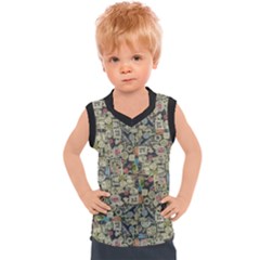 Sticker Collage Motif Pattern Black Backgrond Kids  Sport Tank Top