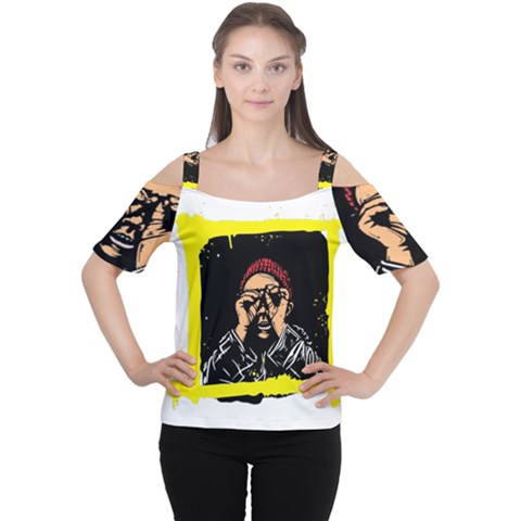 Yellow Brown Red Colorful Graffiti Illustration T-shirt Cutout Shoulder T-shirt by StitchSplash