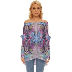 Abstract Kaleidoscope Off Shoulder Chiffon Pocket Shirt by kaleidomarblingart