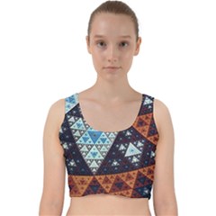 Fractal Triangle Geometric Abstract Pattern Velvet Racer Back Crop Top by Cemarart