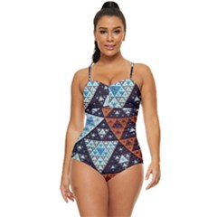 Fractal Triangle Geometric Abstract Pattern Retro Full Coverage Swimsuit by Cemarart