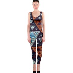 Fractal Triangle Geometric Abstract Pattern One Piece Catsuit by Cemarart