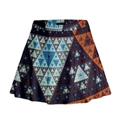 Fractal Triangle Geometric Abstract Pattern Mini Flare Skirt by Cemarart