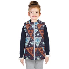 Fractal Triangle Geometric Abstract Pattern Kids  Hooded Puffer Vest by Cemarart