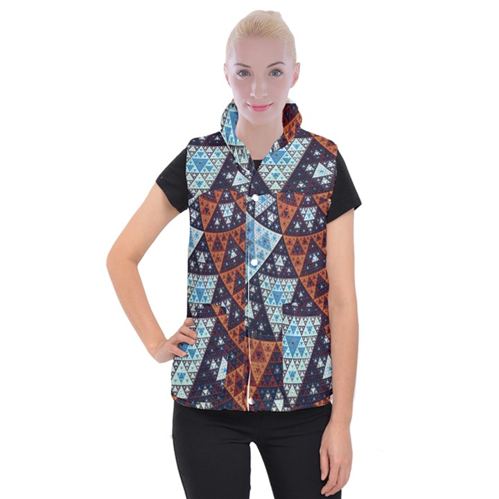 Fractal Triangle Geometric Abstract Pattern Women s Button Up Vest