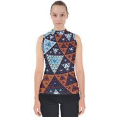 Fractal Triangle Geometric Abstract Pattern Mock Neck Shell Top by Cemarart