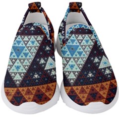 Fractal Triangle Geometric Abstract Pattern Kids  Slip On Sneakers by Cemarart