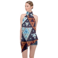 Fractal Triangle Geometric Abstract Pattern Halter Asymmetric Satin Top by Cemarart