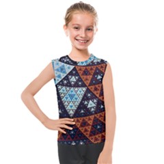 Fractal Triangle Geometric Abstract Pattern Kids  Mesh Tank Top by Cemarart