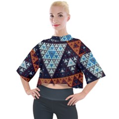 Fractal Triangle Geometric Abstract Pattern Mock Neck T-shirt by Cemarart