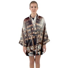 Standing Flutes Long Sleeve Satin Kimono by RiverRootsReggae