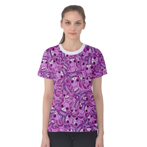 Kawaii Cyborg Cats Motif Random Pattern Women s Cotton T-shirt by dflcprintsclothing