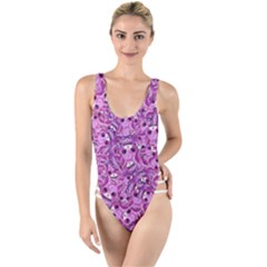 Kawaii Cyborg Cats Motif Random Pattern High Leg Strappy Swimsuit by dflcprintsclothing