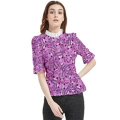 Kawaii Cyborg Cats Motif Random Pattern Frill Neck Blouse