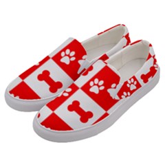 Paws And Bones Pattern, Red And Wihite Men s Canvas Slip Ons by jessarrcan