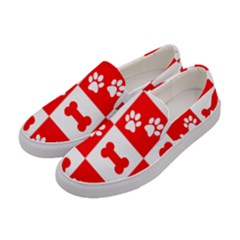 Paws And Bones Pattern, Red And Wihite Women s Canvas Slip Ons by jessarrcan