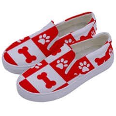 Paws And Bones Pattern, Red And Wihite Kids  Canvas Slip Ons by jessarrcan