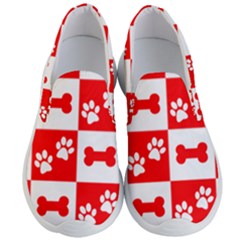 Paws And Bones Pattern, Red And Wihite Men s Lightweight Slip Ons by jessarrcan