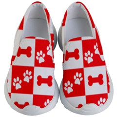 Paws And Bones Pattern, Red And Wihite Kids Lightweight Slip Ons by jessarrcan