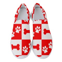 Paws And Bones Pattern, Red And Wihite Women s Slip On Sneakers by jessarrcan