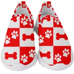 Paws And Bones Pattern, Red And Wihite Kids  Slip On Sneakers by jessarrcan