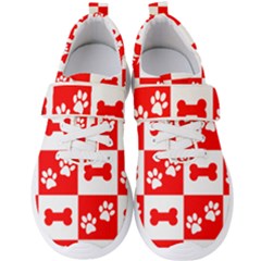 Paws And Bones Pattern, Red And Wihite Men s Velcro Strap Shoes by jessarrcan