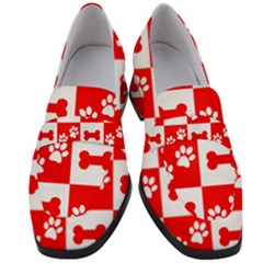 Paws And Bones Pattern, Red And Wihite Women s Chunky Heel Loafers by jessarrcan