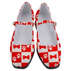 Paws And Bones Pattern, Red And Wihite Women s Mary Jane Shoes by jessarrcan