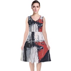 Abstract  V-neck Midi Sleeveless Dress 