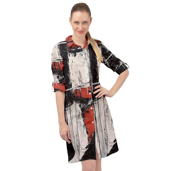 Abstract  Long Sleeve Mini Shirt Dress