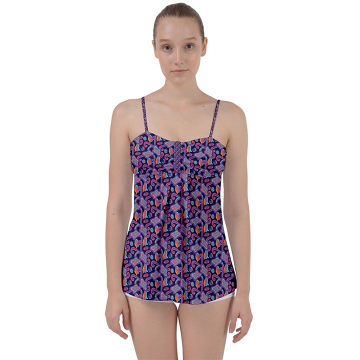 Trippy Cool Pattern Babydoll Tankini Top