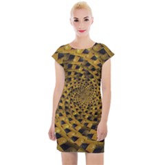 Spiral Symmetry Geometric Pattern Black Backgrond Cap Sleeve Bodycon Dress by dflcprintsclothing